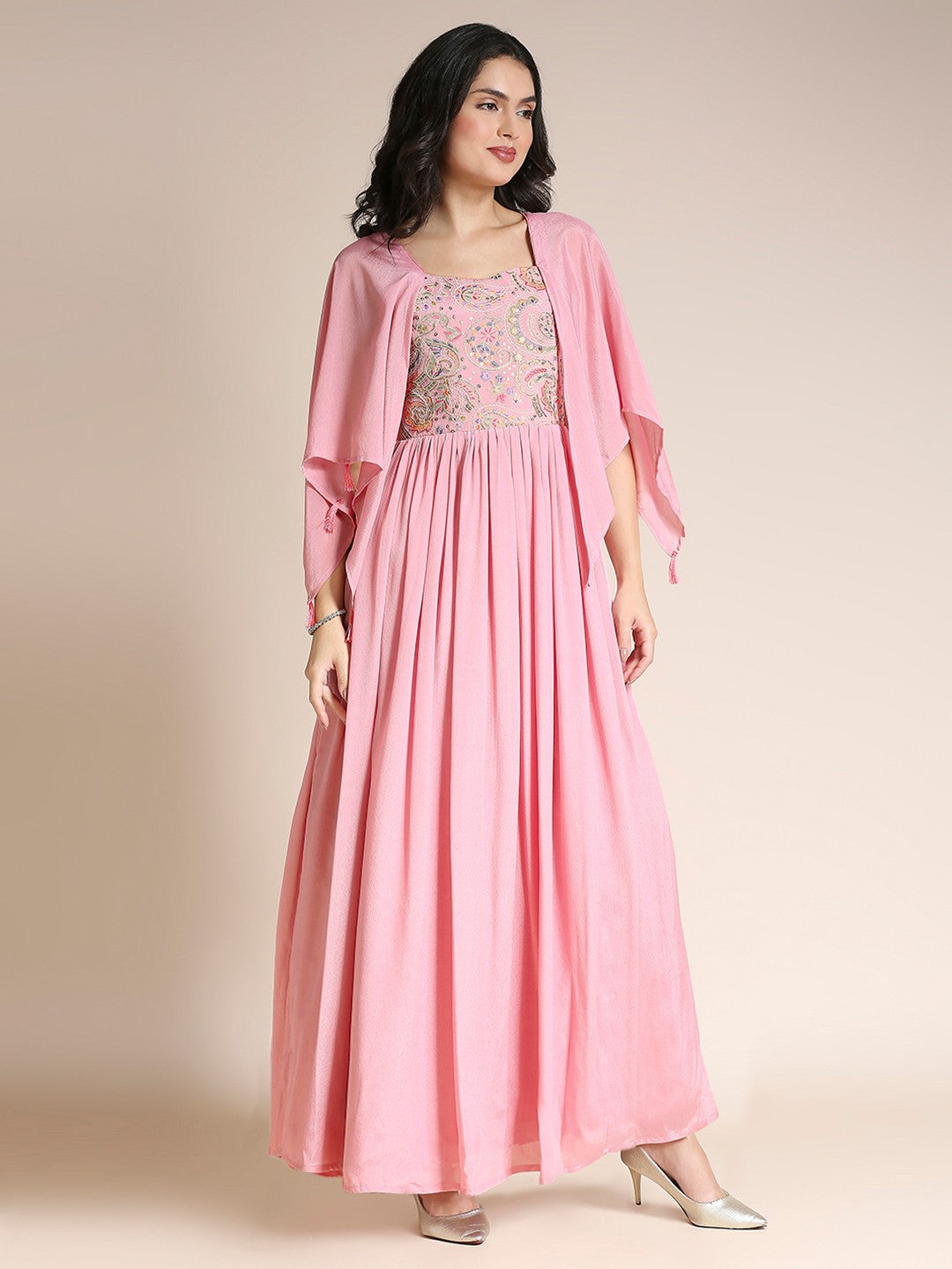 Pink Sweetheart Chiffon Long Gown Dress For Women