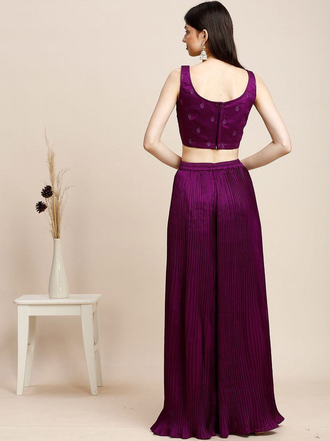 Purple Silk Plazzo Set For Women With Top & Jacket