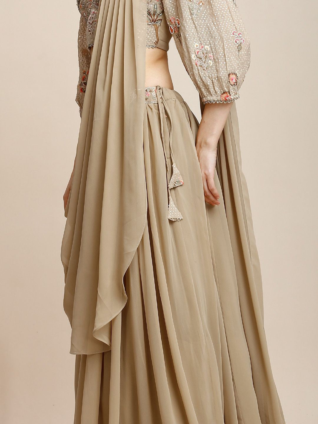 Beige Georgette Lehenga & Blouse For Women With Dupatta