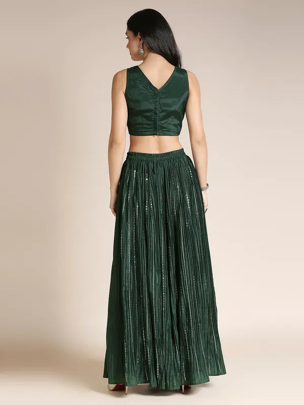 Dark Green Silk Chiffon Lehenga Choli For Women With Jacket