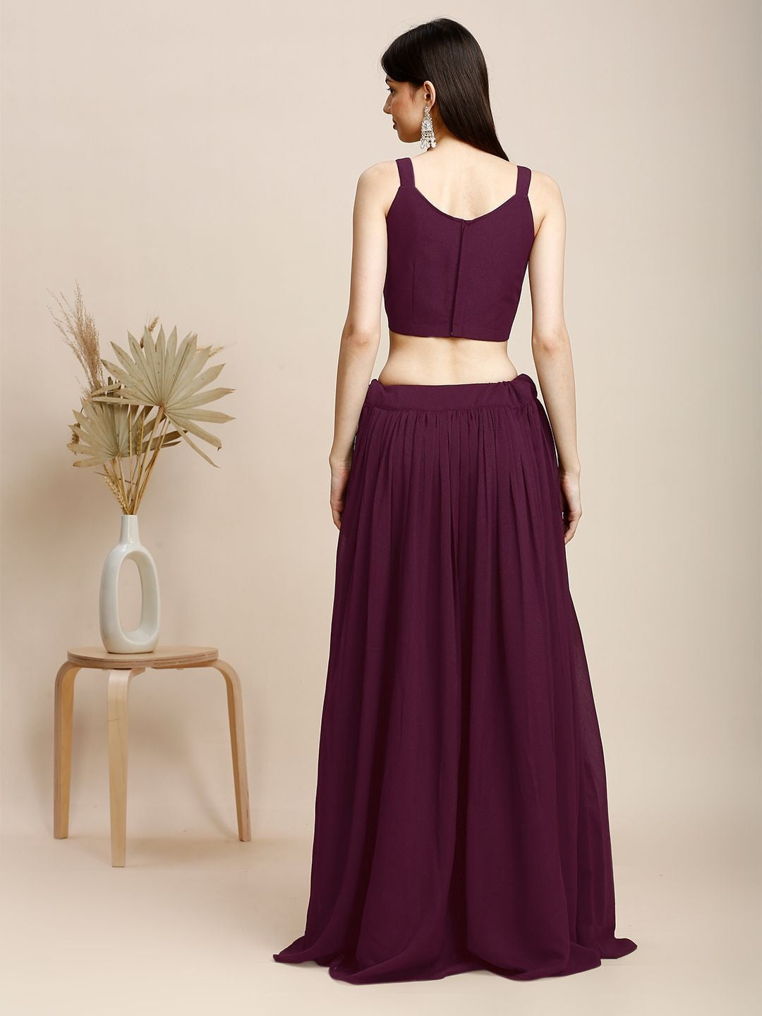 Maroon Silk & Georgette Plazzo Set For Women With Top & Shrug