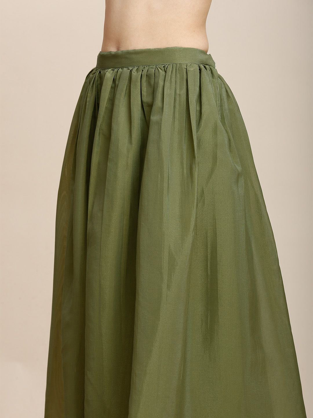 Green Silk Plazzo Set For Women With Top