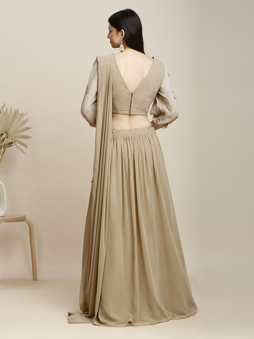 Beige Georgette Lehenga & Blouse For Women With Dupatta