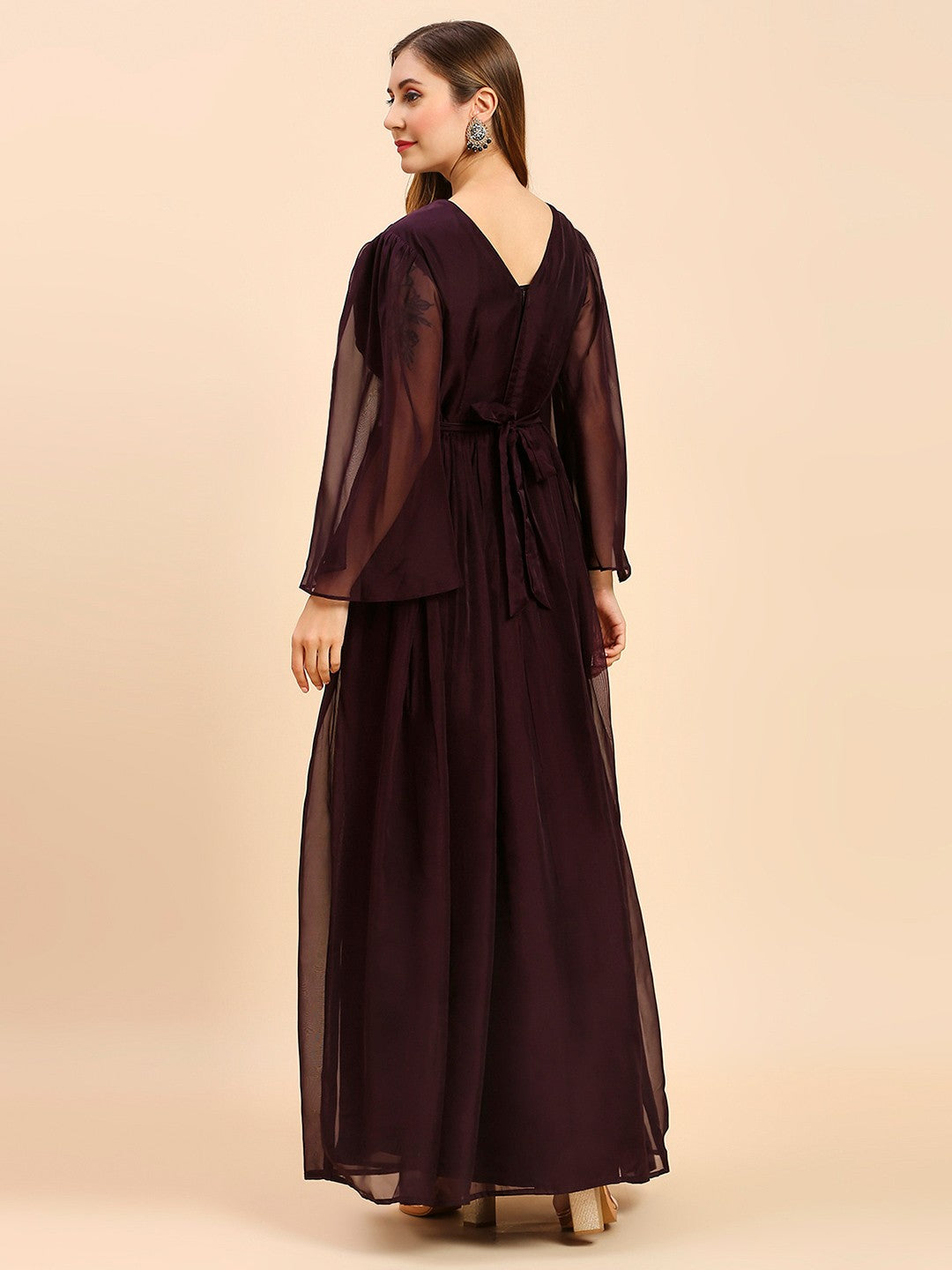 Coffee Brown Satin Long Gown