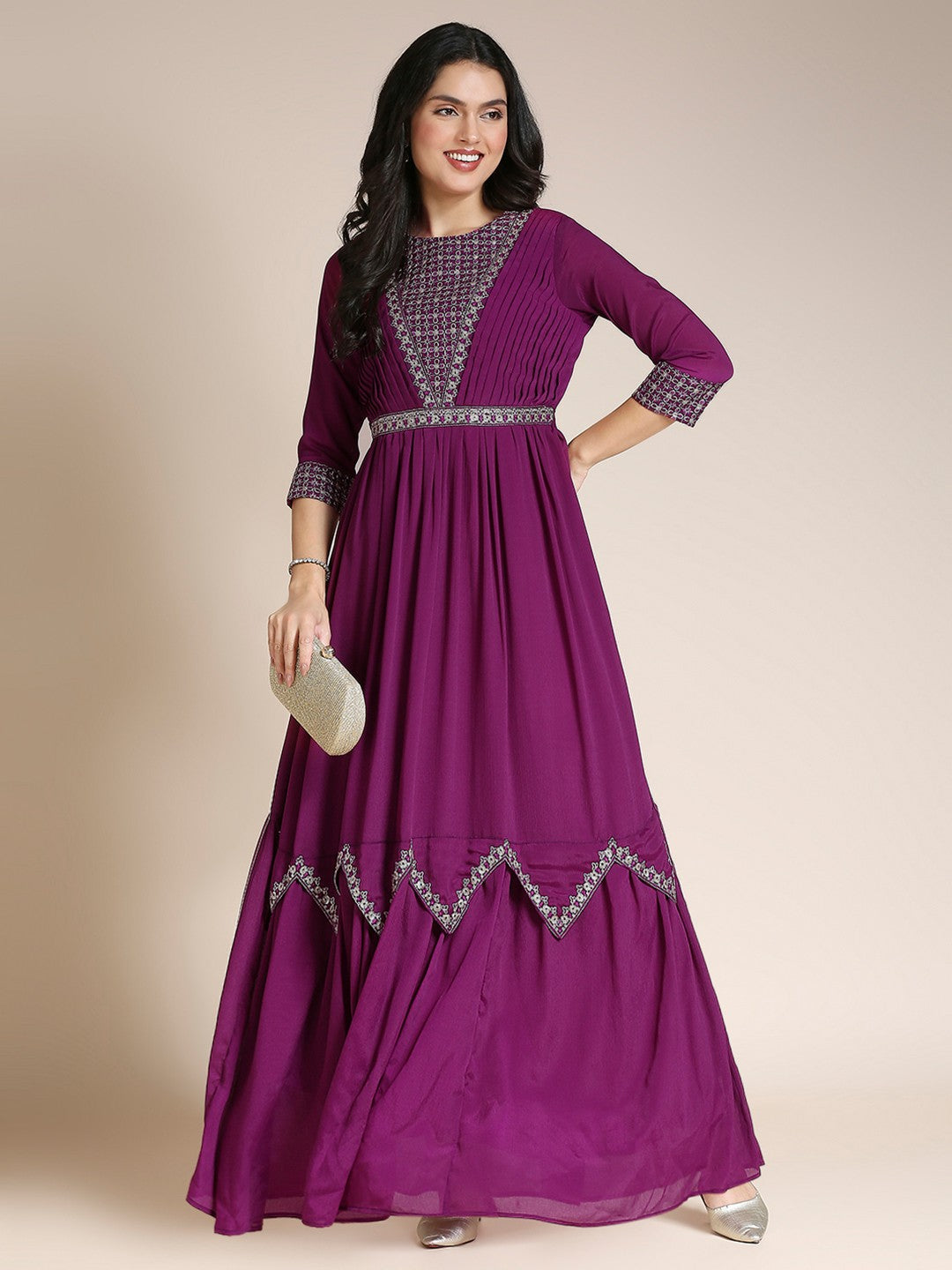 Purple Chiffon Anarkali Long Gown