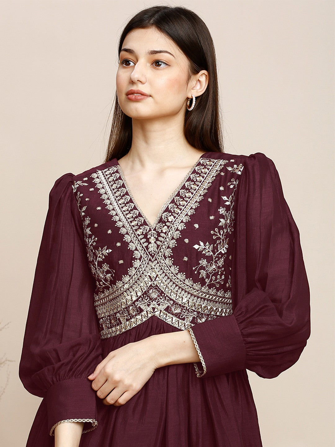 Maroon Knitted Long Gown Dress For Women