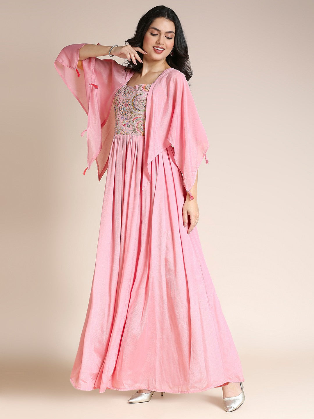 Pink Sweetheart Chiffon Long Gown Dress For Women