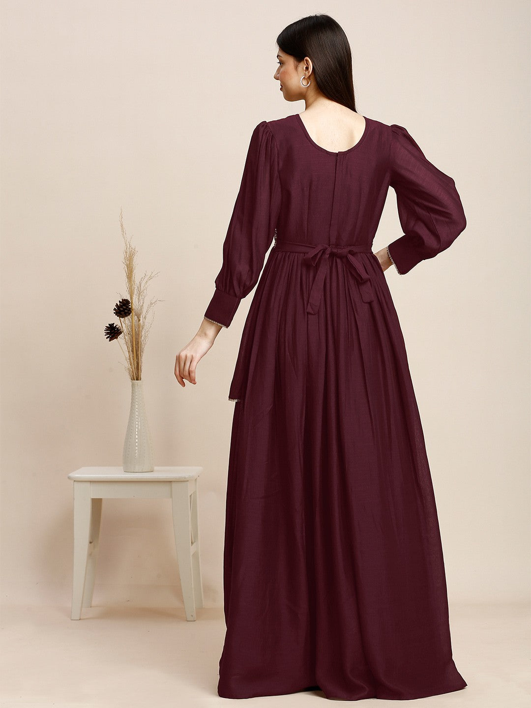 Maroon Knitted Long Gown Dress For Women