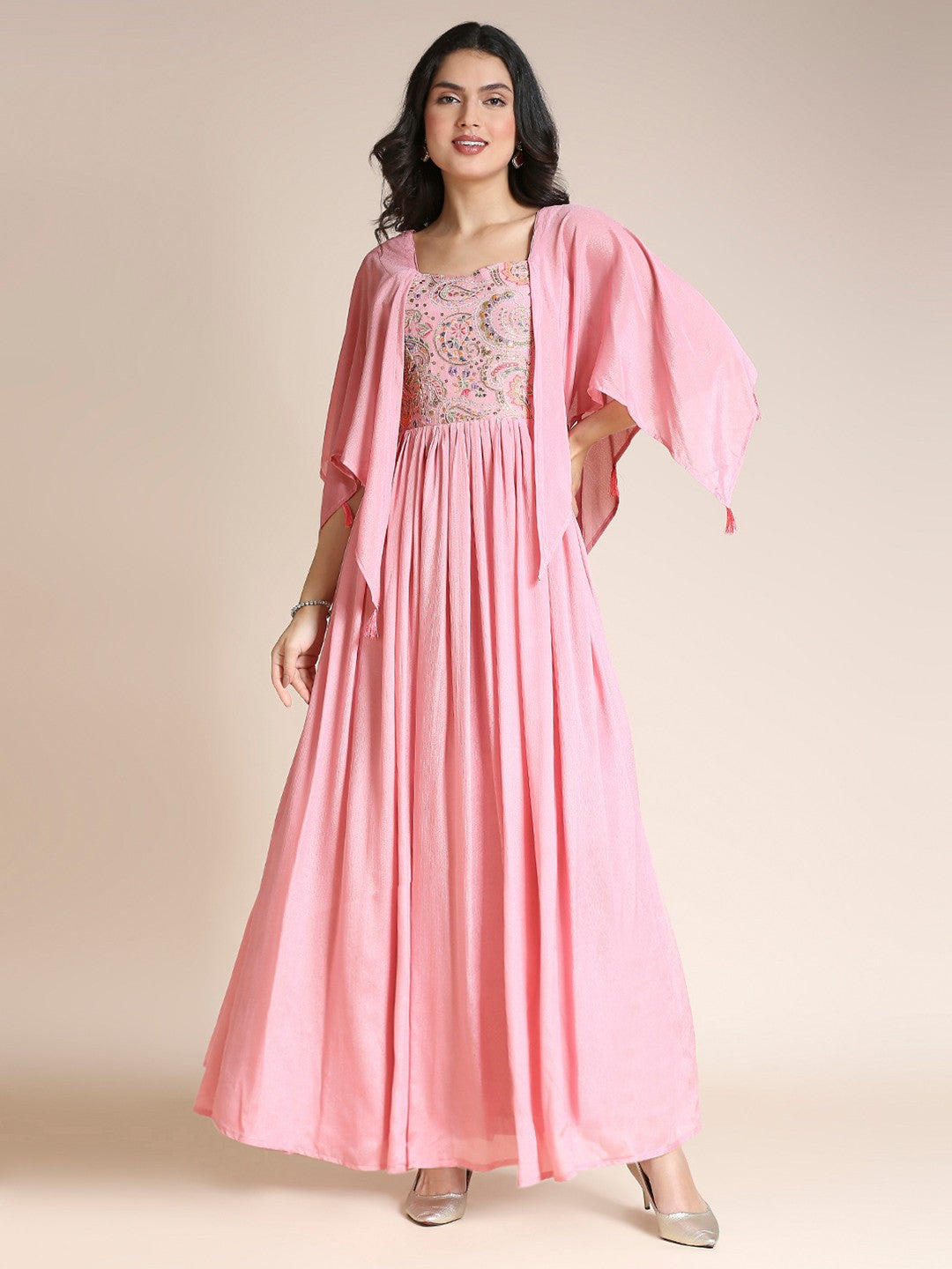 Pink Sweetheart Chiffon Long Gown Dress For Women