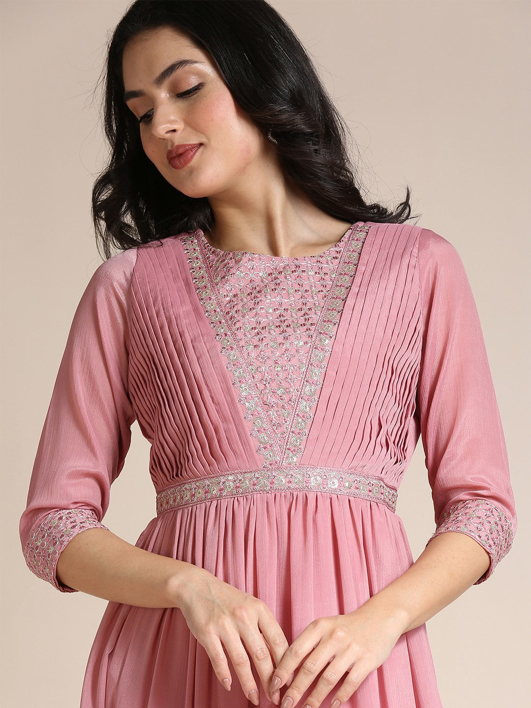 Pink Chiffon Anarkali Long Gown