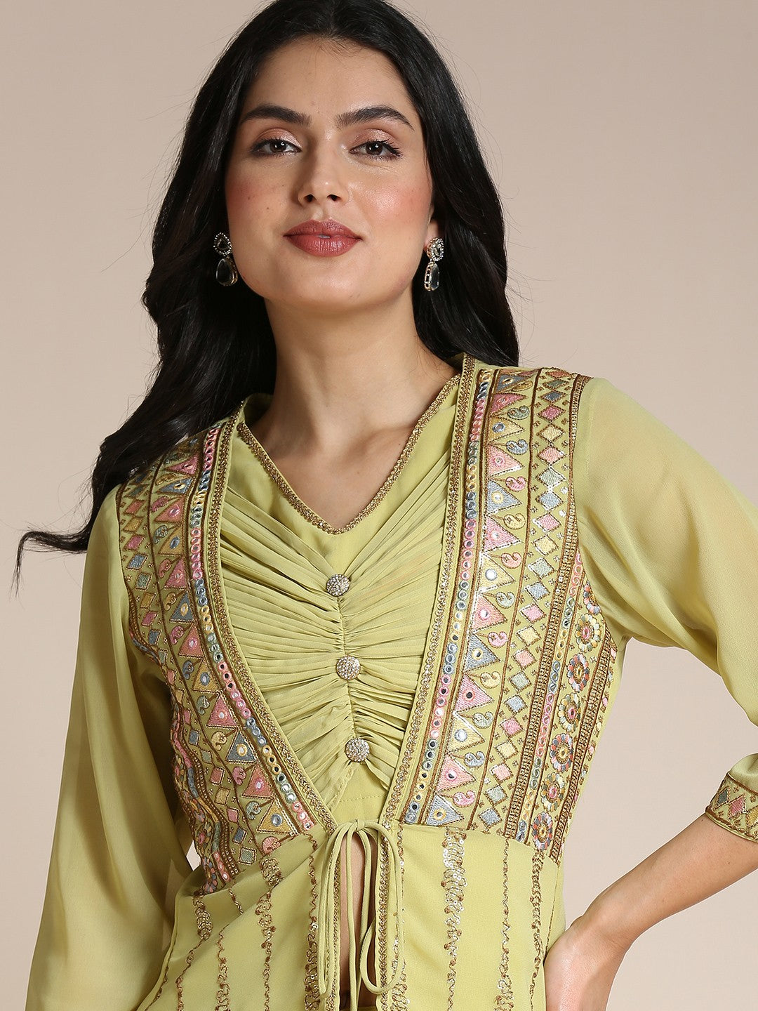 Yellow Georgette Plazzo Set For Women With Top & Jacket