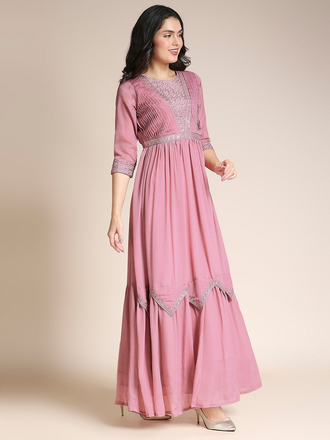Pink Chiffon Anarkali Long Gown