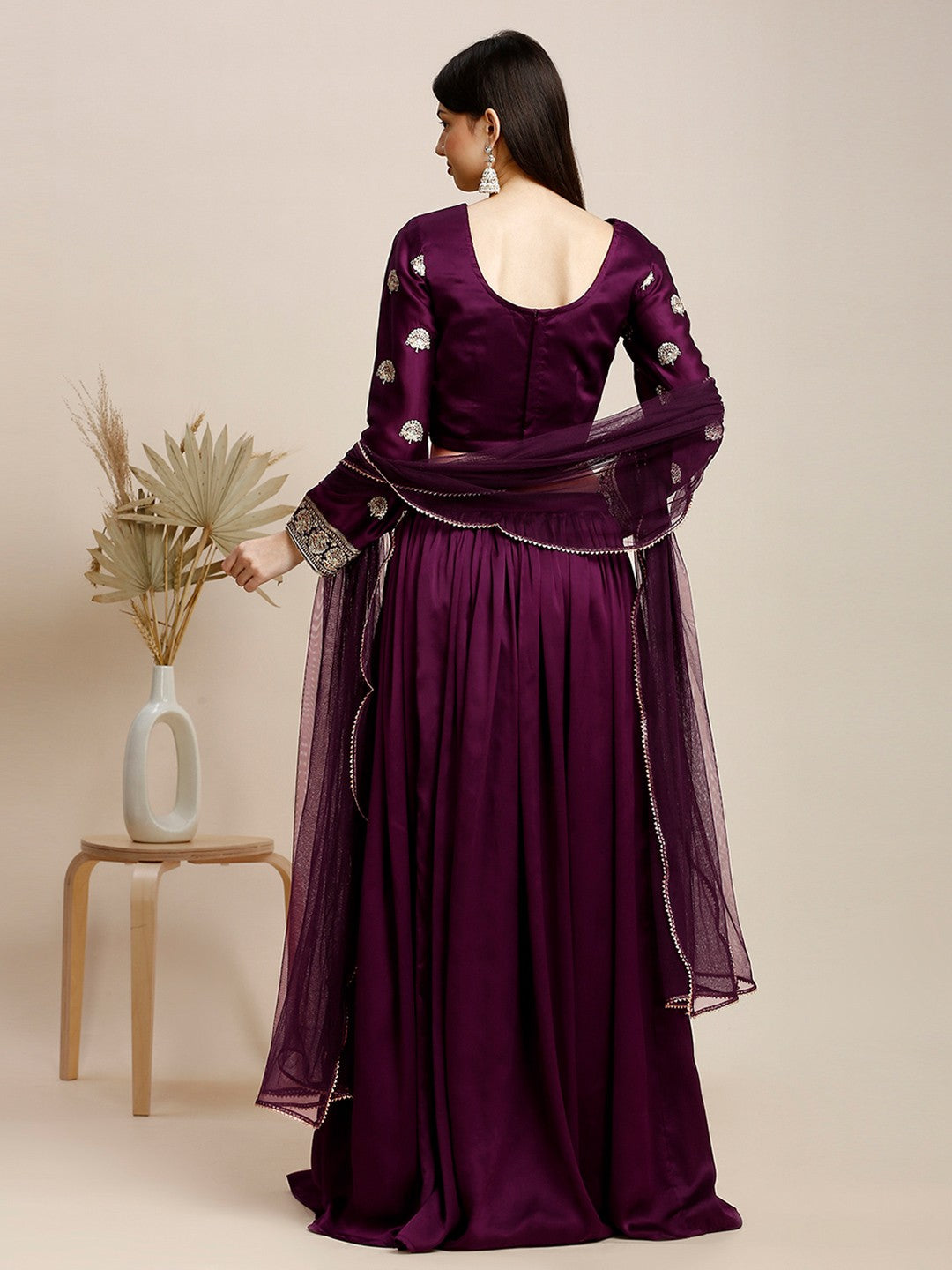 Maroon Silk Lehenga & Blouse For Women With Dupatta