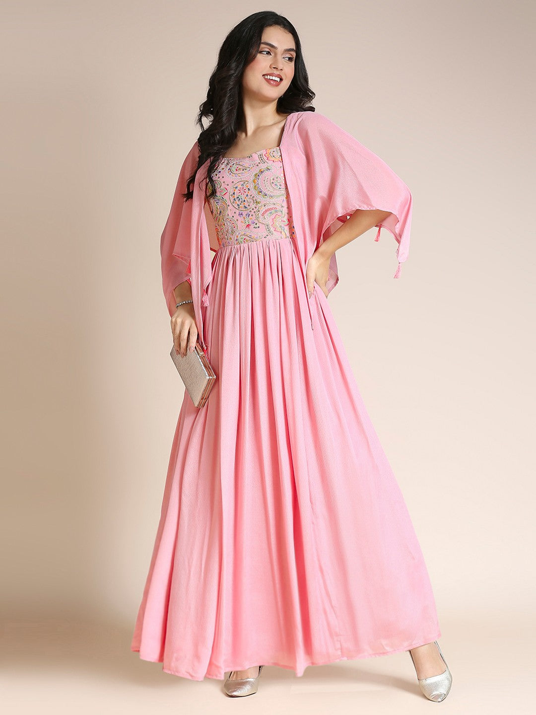 Pink Sweetheart Chiffon Long Gown Dress For Women