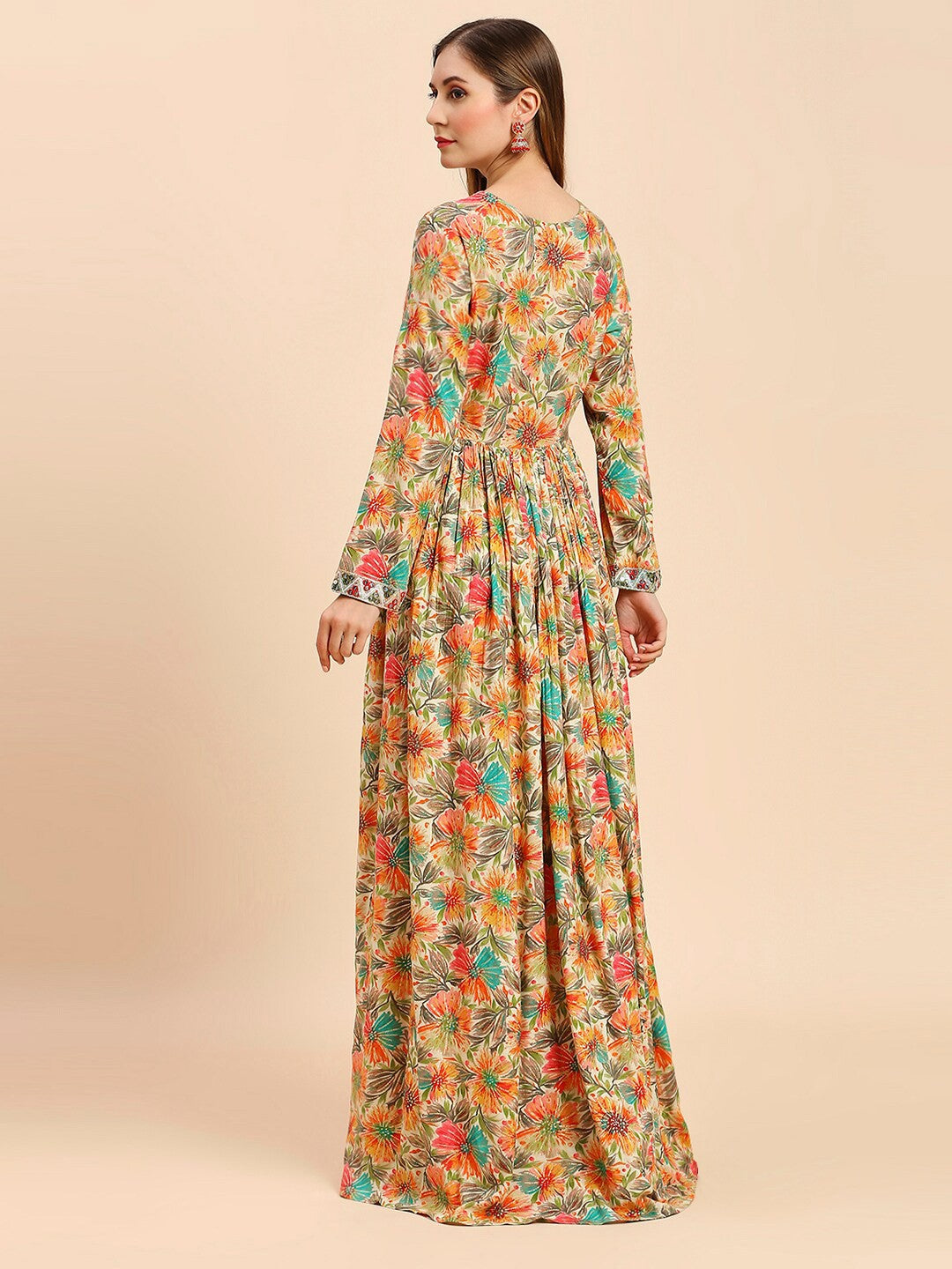 Floral Printed Rayon Long Gown Dress For Women