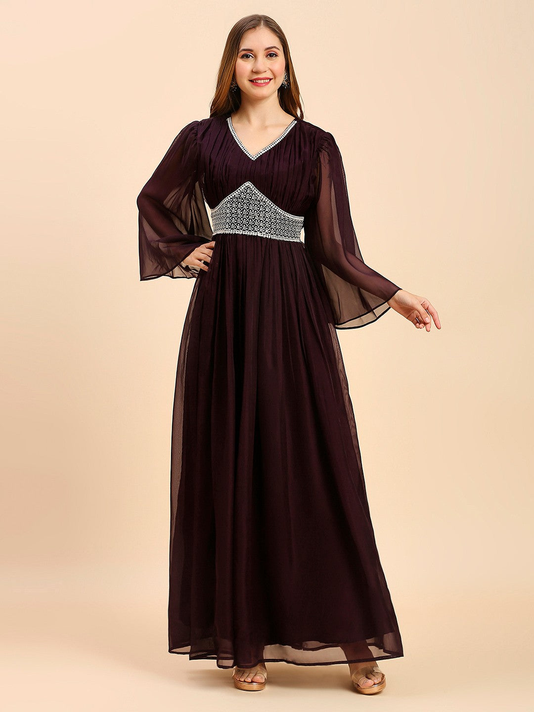 Coffee Brown Satin Long Gown