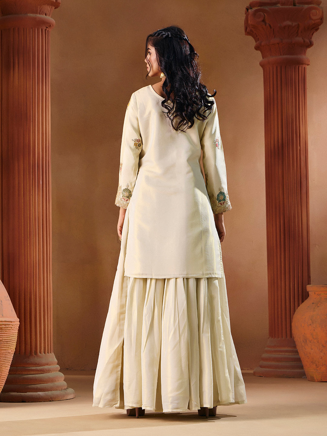 Off White Embroidered Stitched Lehenga with Kurta for Wedding & Festive Wear | M-2559