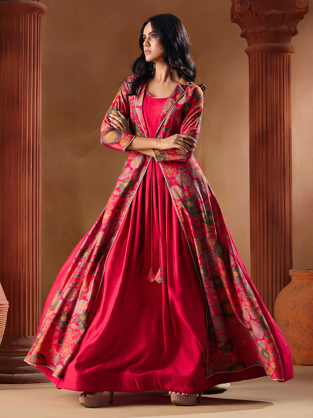 Indo Western Vatican Print Gown Madhuram Wedding & Festive Wear