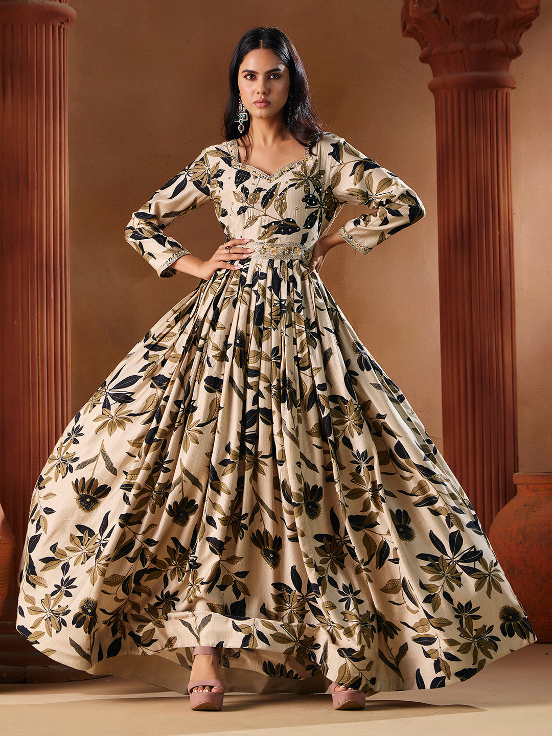 Indo Western for Woman Vatican Print Gown - Madhuram Wedding & Festive Wear