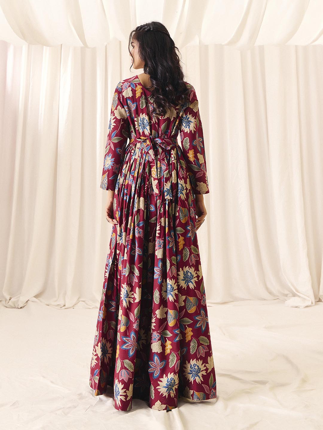 Maroon Flower Printed Rayon Anarkali Long Gown | Perfect For Parties, Engagements & Weddings