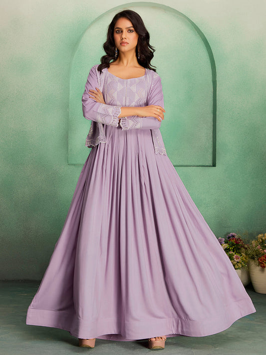 Festive & Wedding Wear Purple Anarkali Gown Set for Women – Madhuram