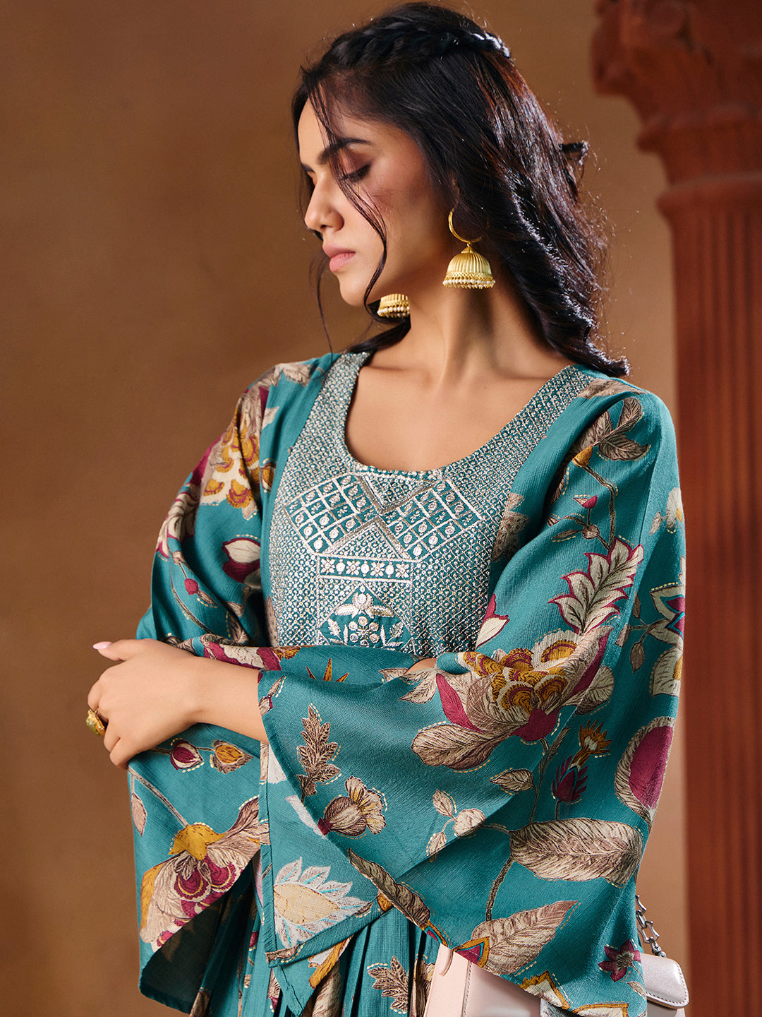 Indo Western Vatican Print Gown Madhuram Wedding & Festive Wear