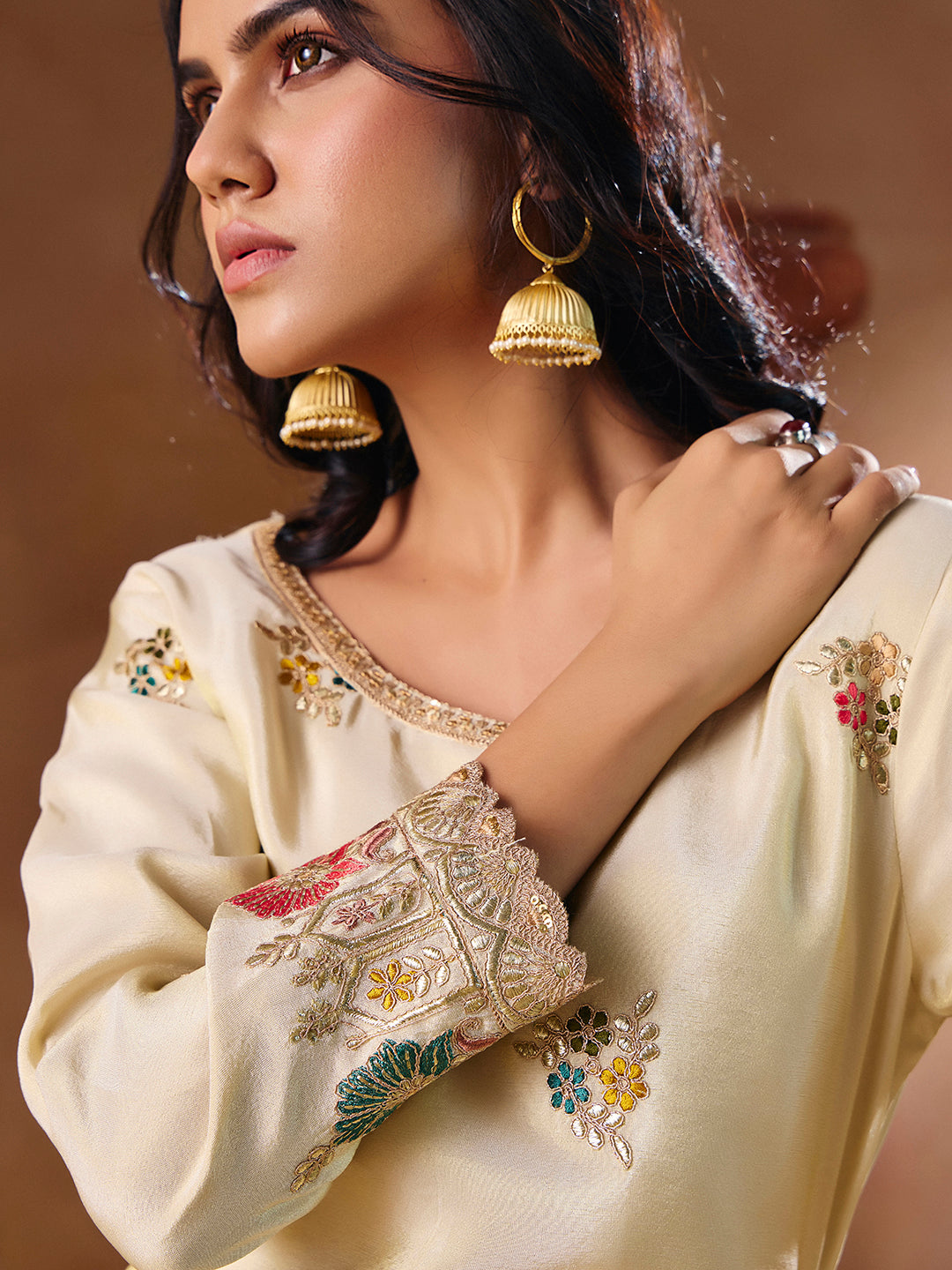 Off White Embroidered Stitched Lehenga with Kurta for Wedding & Festive Wear | M-2559