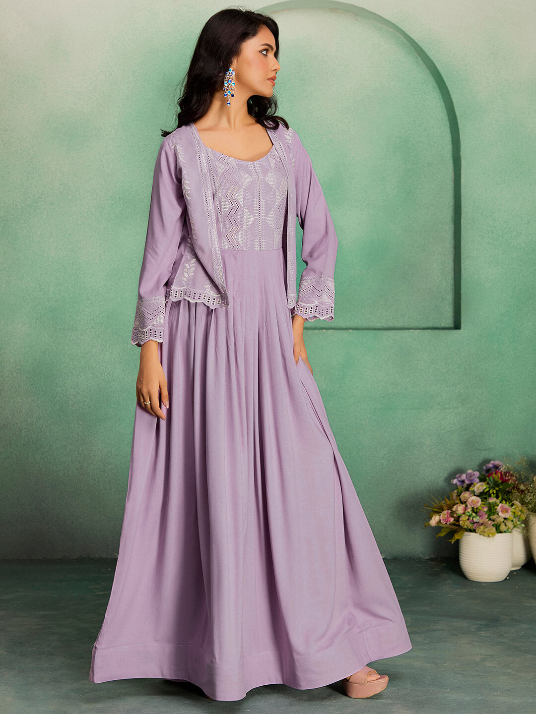 Festive & Wedding Wear Purple Anarkali Gown Set for Women – Madhuram