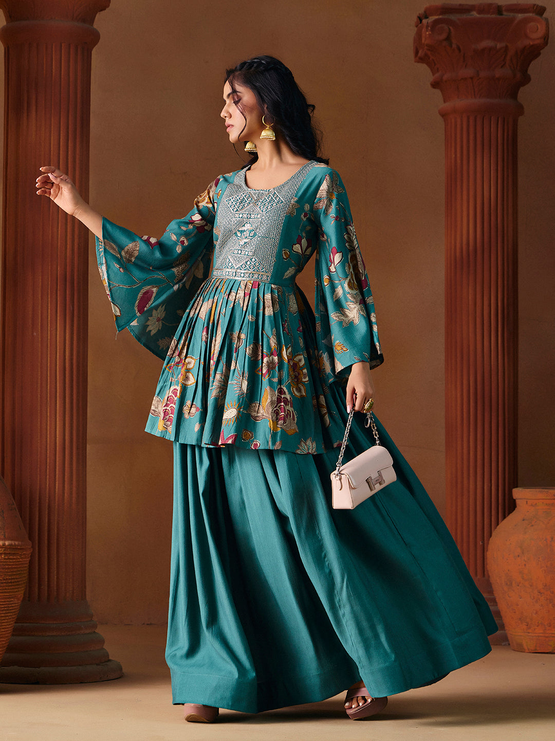 Indo Western Vatican Print Gown Madhuram Wedding & Festive Wear