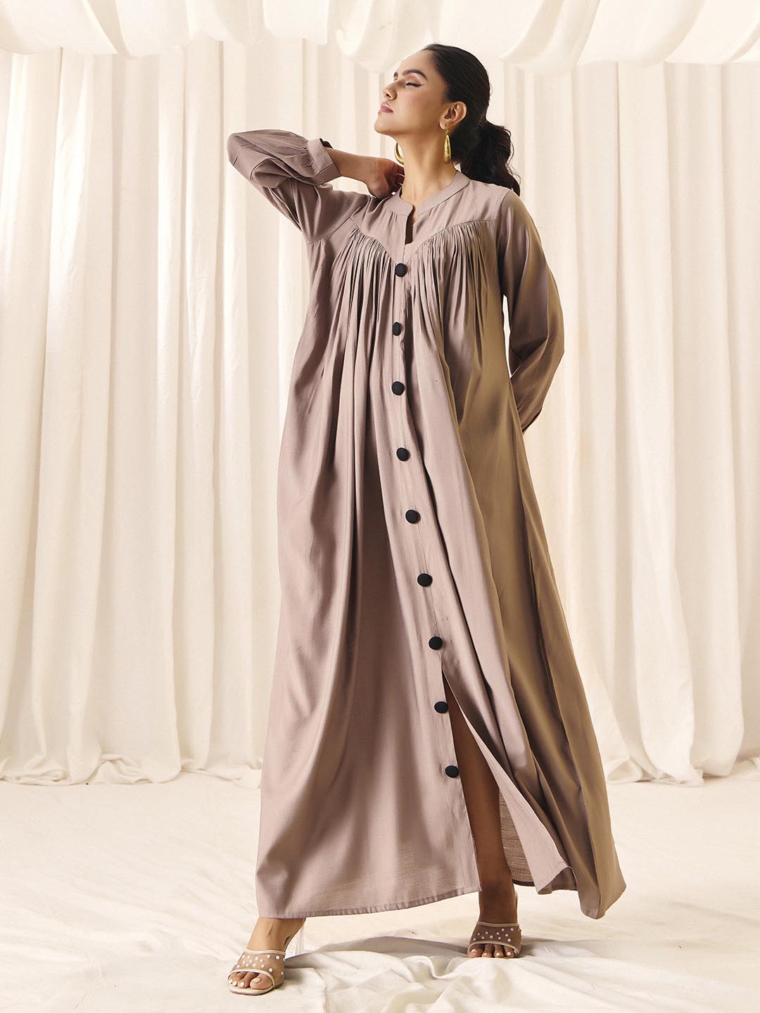 Madhuram textiles Women's  Vatican Fabric-Boho Flared Kurta Dress -Long Maxi Kurta Top | M-2554