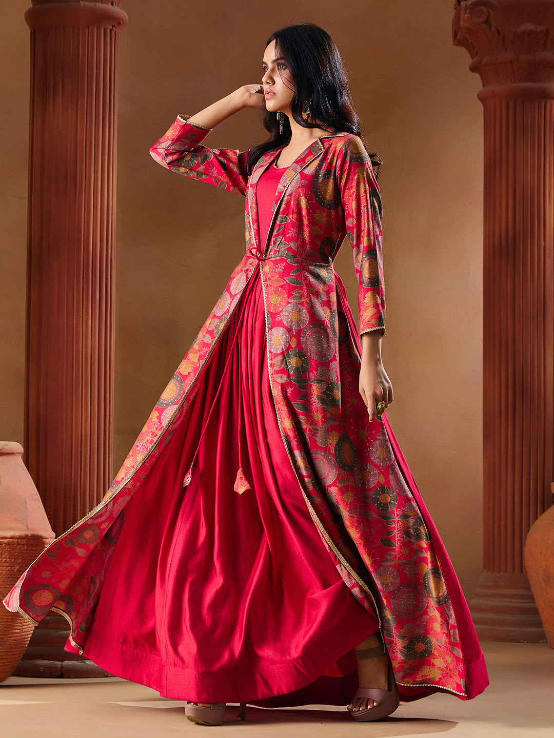 Indo Western Vatican Print Gown Madhuram Wedding & Festive Wear