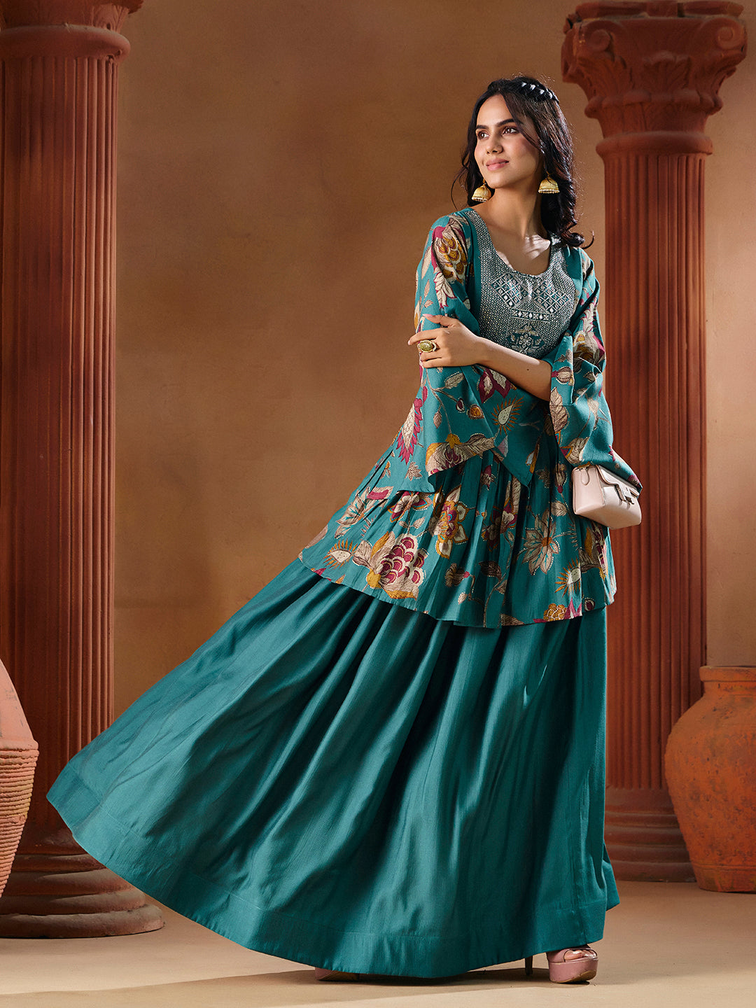 Indo Western Vatican Print Gown Madhuram Wedding & Festive Wear