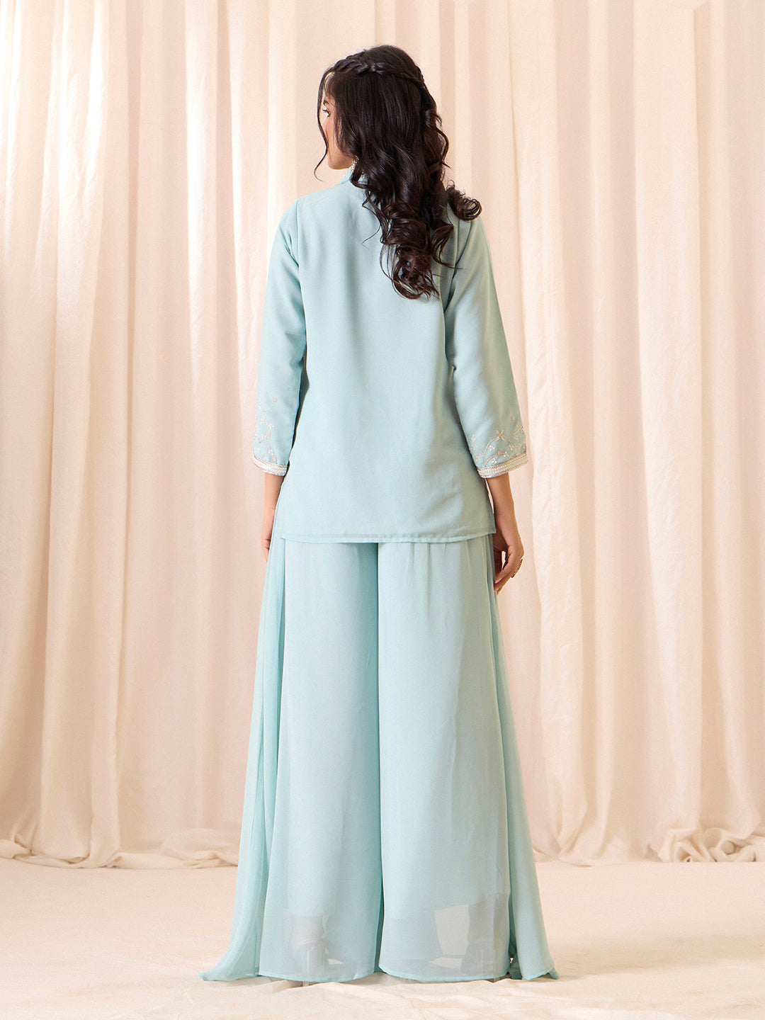 Sky Blue Embroidered Georgette Palazzo Set | Festive Ethnic Suit for Women | M-2563