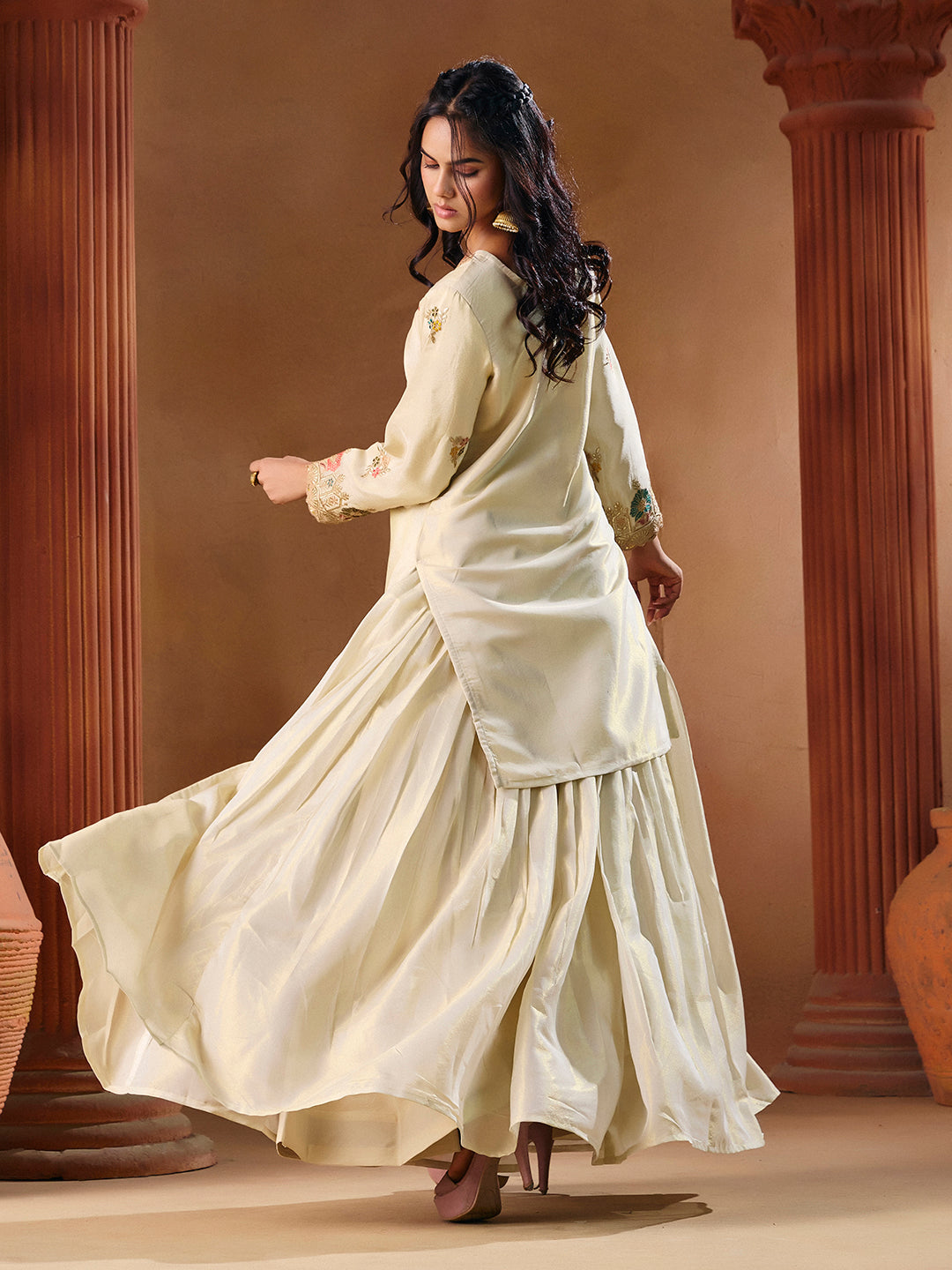 Off White Embroidered Stitched Lehenga with Kurta for Wedding & Festive Wear | M-2559