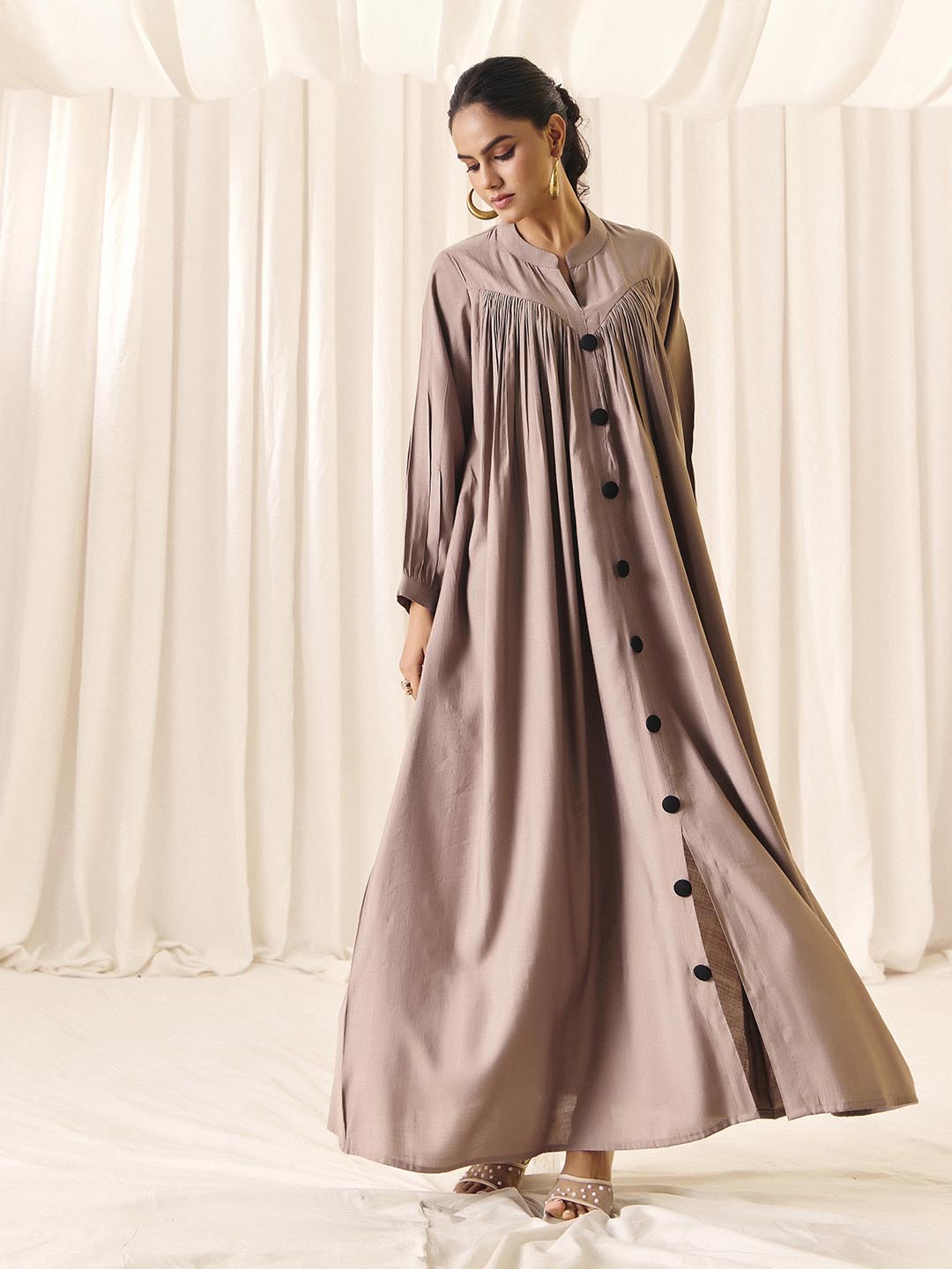 Madhuram textiles Women's  Vatican Fabric-Boho Flared Kurta Dress -Long Maxi Kurta Top | M-2554