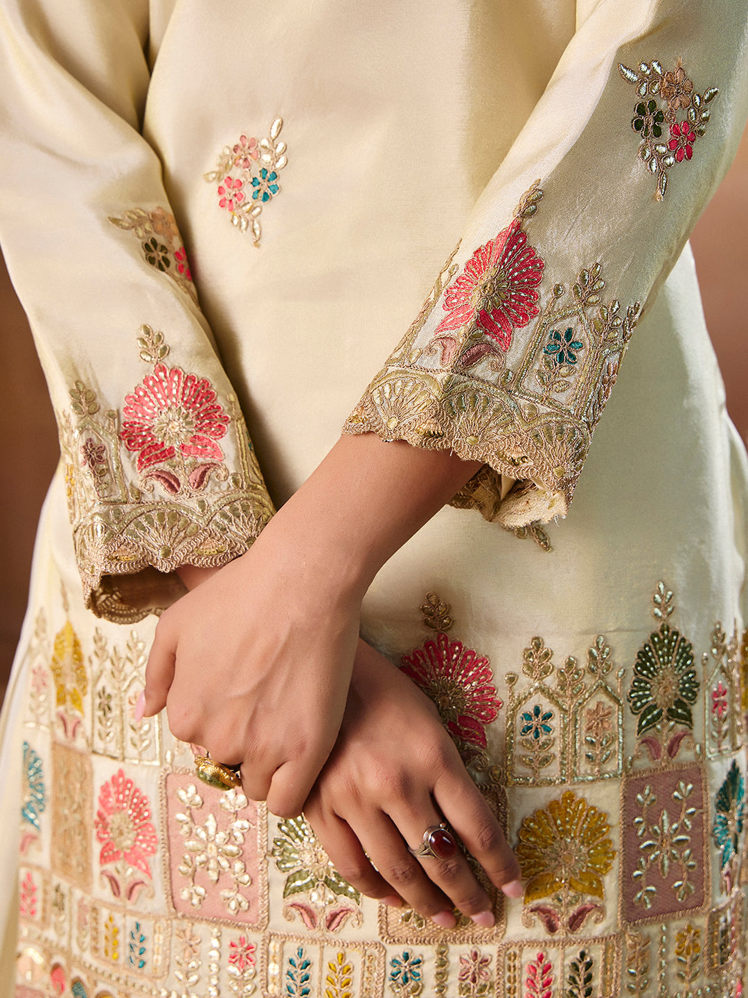 Off White Embroidered Stitched Lehenga with Kurta for Wedding & Festive Wear | M-2559