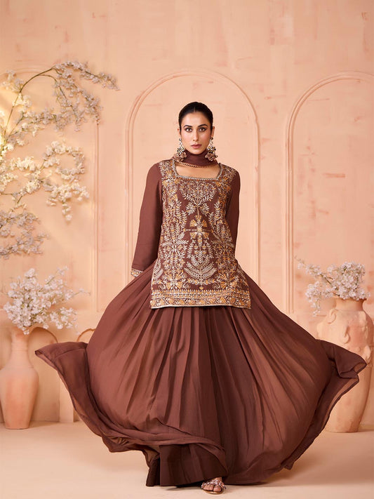 Women Pure Silk Embroidered Top Skirt Dupatta Set