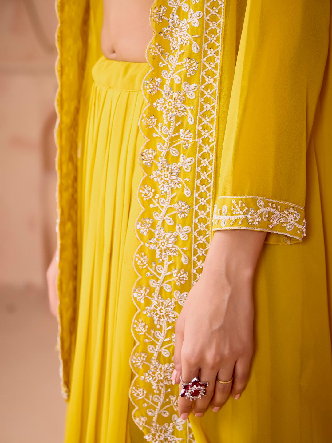Yellow Embroidered Georgette Lehenga with Jacket for Women – Madhuram | Stitched Festive & Wedding Wear