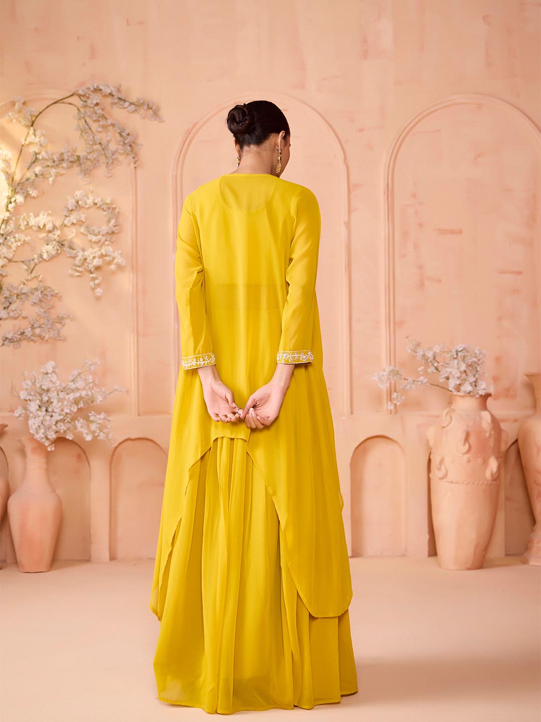 Yellow Embroidered Georgette Lehenga with Jacket for Women – Madhuram | Stitched Festive & Wedding Wear