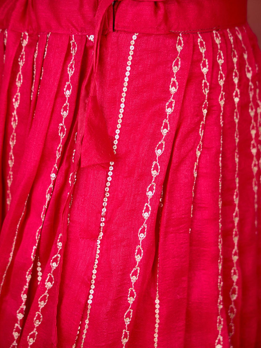 Pink Flared Lehenga Set with Self-Design Crop Top and Embroidered Shrug