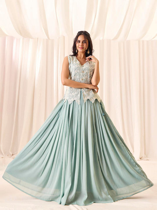 Elegant Sky Blue Indo Western Set | Perfect Party & Wedding Wear | Madhuram | M-2571