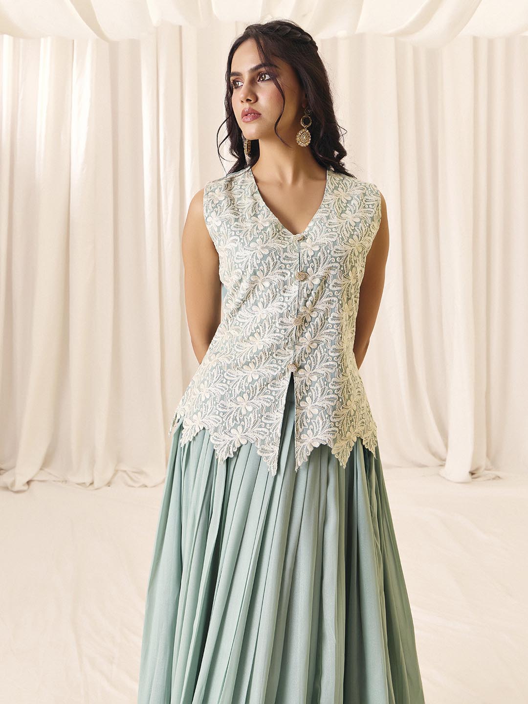 Elegant Sky Blue Indo Western Set | Perfect Party & Wedding Wear | Madhuram | M-2571