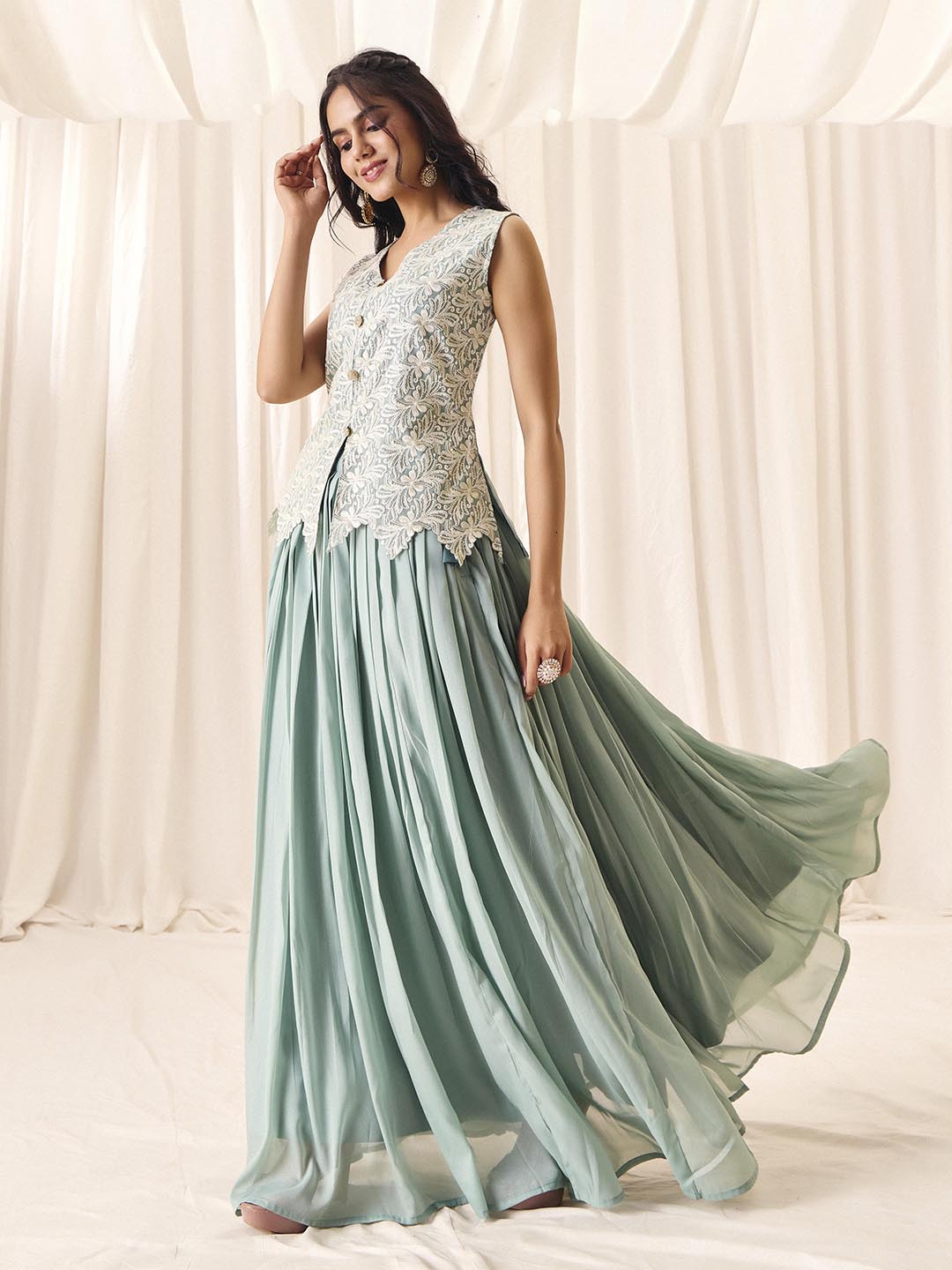 Elegant Sky Blue Indo Western Set | Perfect Party & Wedding Wear | Madhuram | M-2571