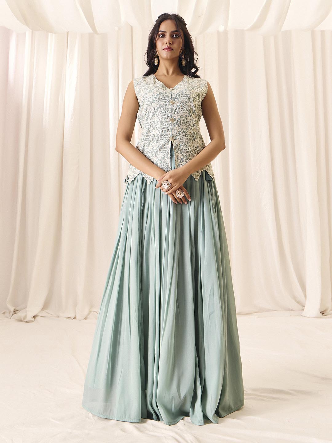 Elegant Sky Blue Indo Western Set | Perfect Party & Wedding Wear | Madhuram | M-2571
